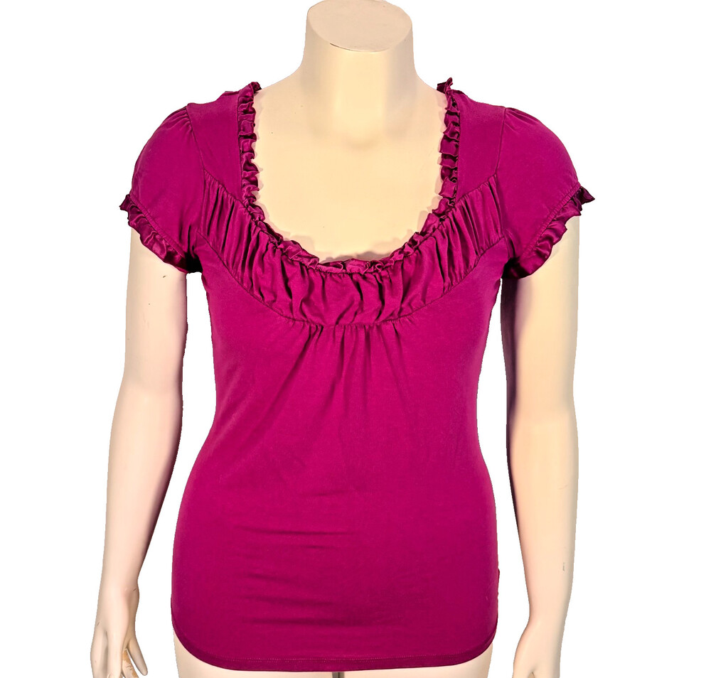 INC International Concepts Blouse Women's Size M Purple Short Sleeve Gathered